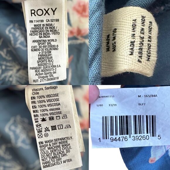 Roxy Shoulder Shimmy Sweetheart Floral Palm Print Mini Dress In Blue lSize M - Picture 12 of 16